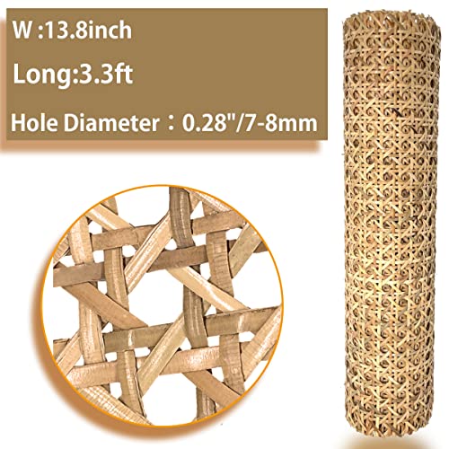 Cane Webbing 13.8"(W) x 3.3'(L) Rattan Webbing Roll Natural Cane Webbing for Caning Projects, DIY Furniture Chair Cabinet Ceiling and Door