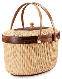 nantucket basket picnic basket rattan handmade products woven sewing kit storage basket two swing handles