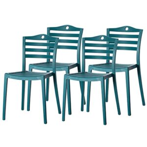 fabulaxe stackable modern plastic indoor and outdoor dining chair with ladderback design for all weather use, blue set of 4