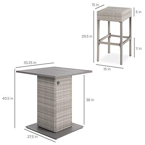 Best Choice Products 5-Piece Outdoor Wicker Bar Table Set for Patio, Poolside, Backyard w/Built-in Bottle Opener, Hidden Storage Shelf, Metal Tabletop, 4 Stools - Gray