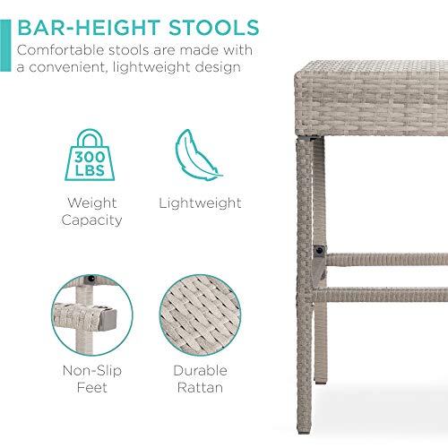 Best Choice Products 5-Piece Outdoor Wicker Bar Table Set for Patio, Poolside, Backyard w/Built-in Bottle Opener, Hidden Storage Shelf, Metal Tabletop, 4 Stools - Gray