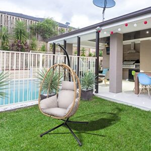 varvind hammock chair,swing egg chiar with stand and cushions, pillow, foldable wicker rattan hanging egg chair,adjustable height ,anti-uv&waterproof, indoor and outdoor use,286lbs(beige)