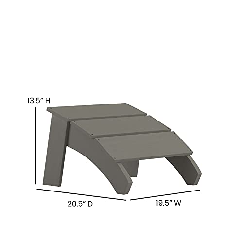 BizChair Set of 2 Modern All-Weather Poly Resin Wood Adirondack Chairs with Foot Rests in Gray