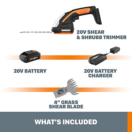 Worx WG801 20V Power Share 4" Cordless Shear and 8" Shrubber Trimmer (Battery & Charger Included)