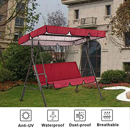 Universal Replacement Canopy Garden Swing Seat with String Light, Swing Seat 2 or 3 Seater Great Waterproof Swing Seat Canopy for Sun Shade Outdoor Seat Hammock,Red-195 * 125 * 15cm