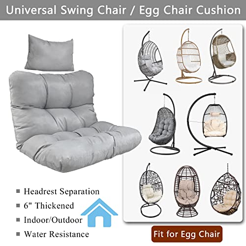 Enipate Outdoor Hanging Egg Chair Cushion, Water-Resistant Tufted Swing Basket Chairs Cushion Pads with Headrest Pillow