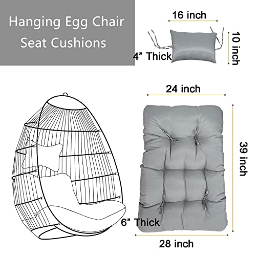 Enipate Outdoor Hanging Egg Chair Cushion, Water-Resistant Tufted Swing Basket Chairs Cushion Pads with Headrest Pillow