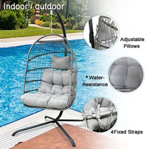 Enipate Outdoor Hanging Egg Chair Cushion, Water-Resistant Tufted Swing Basket Chairs Cushion Pads with Headrest Pillow