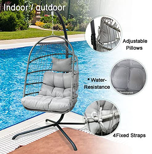 Enipate Outdoor Hanging Egg Chair Cushion, Water-Resistant Tufted Swing Basket Chairs Cushion Pads with Headrest Pillow