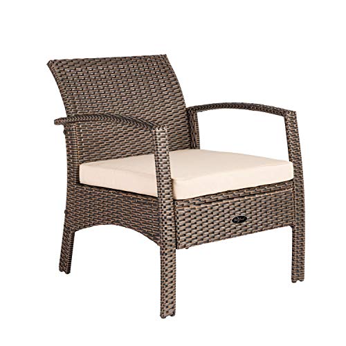 Patio Sense 62776 Bondi Armchair All Weather Lightweight & Durable Outdoor Seating Wicker Low Maintenance Khaki Cushion Included - Mocha