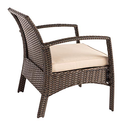 Patio Sense 62776 Bondi Armchair All Weather Lightweight & Durable Outdoor Seating Wicker Low Maintenance Khaki Cushion Included - Mocha