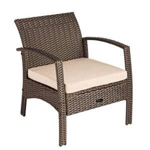 Patio Sense 62776 Bondi Armchair All Weather Lightweight & Durable Outdoor Seating Wicker Low Maintenance Khaki Cushion Included - Mocha