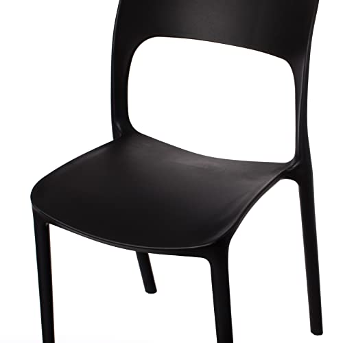 Modern Plastic Outdoor Dining Chair with Open Curved Back, Black Set of 2