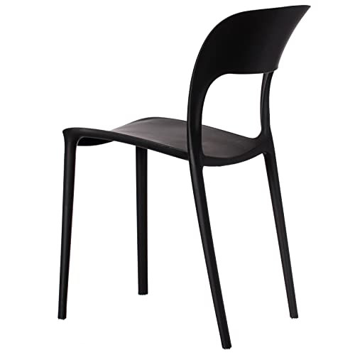 Modern Plastic Outdoor Dining Chair with Open Curved Back, Black Set of 2