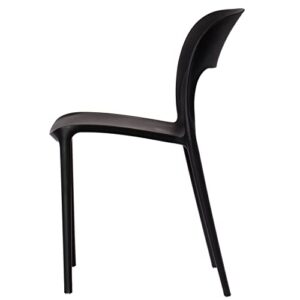 Modern Plastic Outdoor Dining Chair with Open Curved Back, Black Set of 2