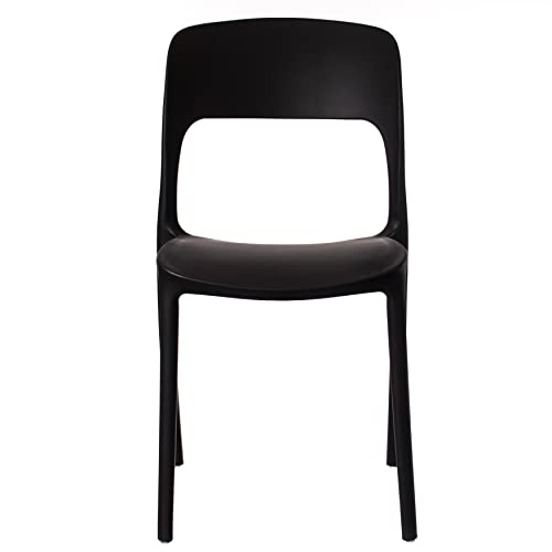 Modern Plastic Outdoor Dining Chair with Open Curved Back, Black Set of 2