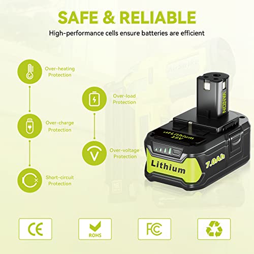 VANON Replacement for Ryobi 18V Battery 7.0Ah 2Pack Lithium ion Batteries Replacement for Ryobi Cordless Tools 18V Battery ONE Plus P108 P107 P105 P104 P103 P102.