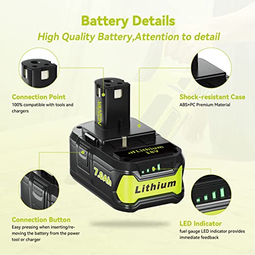 VANON Replacement for Ryobi 18V Battery 7.0Ah 2Pack Lithium ion Batteries Replacement for Ryobi Cordless Tools 18V Battery ONE Plus P108 P107 P105 P104 P103 P102.