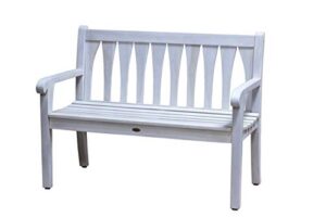 coastalvogue tranquility 47″ teak wood outdoor bench in white driftwood finish