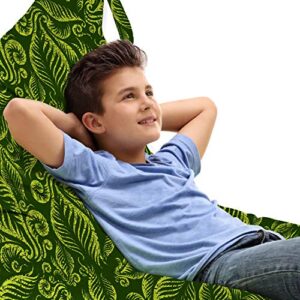 lunarable hunter green lounger chair bag, baroque style damask floral pattern with leaves swirled branches retro design, high capacity storage with handle container, lounger size, lime green