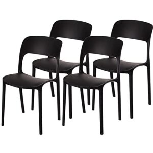 modern plastic outdoor dining chair with open curved back, black set of 4