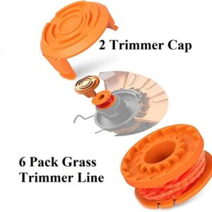 WA0010 Replacement Trimmer Line for Select Electric String Trimmers,Trimmer Spool Line for Worx,0.065 Edger Spool for Worx Trimmer Spools Weed Eater String,Weed Wacker Spool Parts 6Pcs