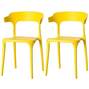 fabulaxe modern plastic outdoor dining chair with open u shaped back, yellow set of 2