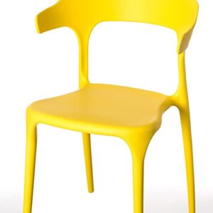 Fabulaxe Modern Plastic Outdoor Dining Chair with Open U Shaped Back, Yellow Set of 2