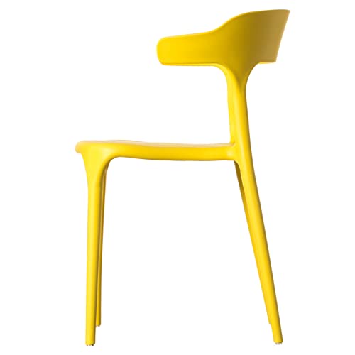 Fabulaxe Modern Plastic Outdoor Dining Chair with Open U Shaped Back, Yellow Set of 2