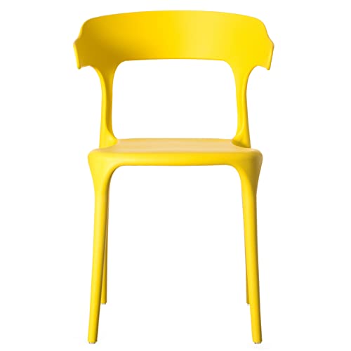 Fabulaxe Modern Plastic Outdoor Dining Chair with Open U Shaped Back, Yellow Set of 2