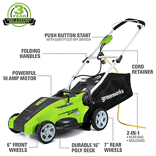 Greenworks 10 Amp 16-inch Corded Mower, 25142