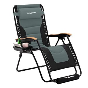 amopatio oversized zero gravity chair, 30″ width padded lounge chairs for outside, folding reclining camping chair for patio pool beach sun tanning, grey