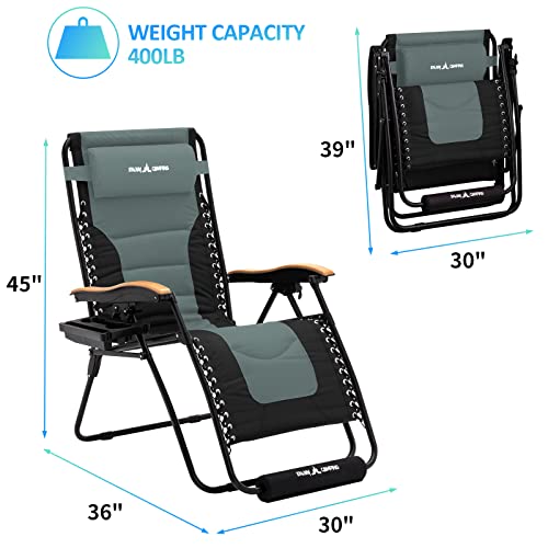 Amopatio Oversized Zero Gravity Chair, 30" Width Padded Lounge Chairs for Outside, Folding Reclining Camping Chair for Patio Pool Beach Sun Tanning, Grey