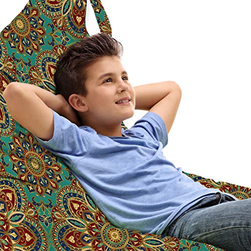 Lunarable Oriental Lounger Chair Bag, Mandala Pattern with Mosaic Design Middle Eastern Folklore Arrangement, High Capacity Storage with Handle Container, Lounger Size, Multicolor
