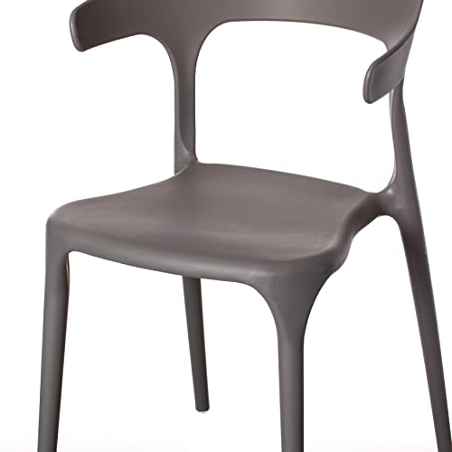 Fabulaxe Modern Plastic Outdoor Dining Chair with Open U Shaped Back, Grey Set of 2