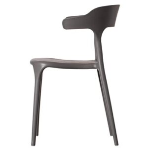 Fabulaxe Modern Plastic Outdoor Dining Chair with Open U Shaped Back, Grey Set of 2