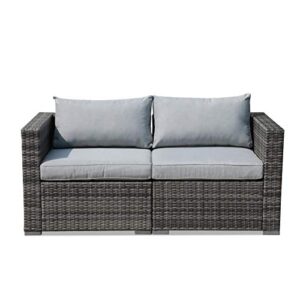patiorama outdoor wicker loveseat 2 pieces, all weather grey pe rattan sectional corner sofa set, additional extra chairs for outdoor sectional sofa set, light grey cushion