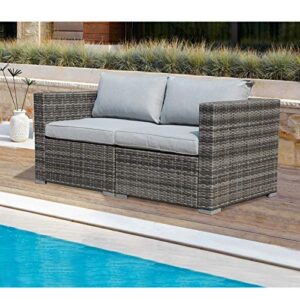 Patiorama Outdoor Wicker Loveseat 2 Pieces, All Weather Grey PE Rattan Sectional Corner Sofa Set, Additional Extra Chairs for Outdoor Sectional Sofa Set, Light Grey Cushion