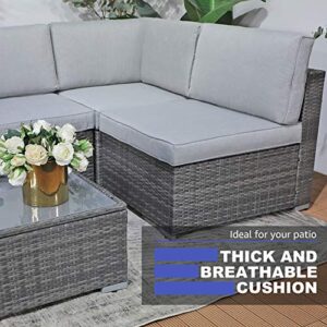 Patiorama Outdoor Wicker Loveseat 2 Pieces, All Weather Grey PE Rattan Sectional Corner Sofa Set, Additional Extra Chairs for Outdoor Sectional Sofa Set, Light Grey Cushion