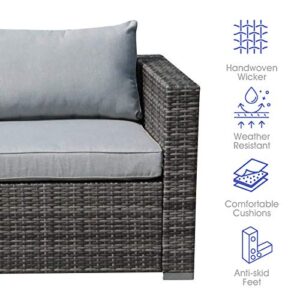 Patiorama Outdoor Wicker Loveseat 2 Pieces, All Weather Grey PE Rattan Sectional Corner Sofa Set, Additional Extra Chairs for Outdoor Sectional Sofa Set, Light Grey Cushion