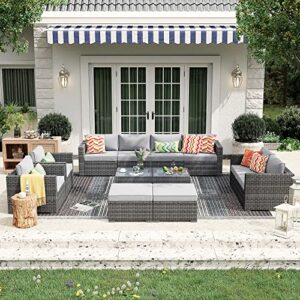 Patiorama Outdoor Wicker Loveseat 2 Pieces, All Weather Grey PE Rattan Sectional Corner Sofa Set, Additional Extra Chairs for Outdoor Sectional Sofa Set, Light Grey Cushion