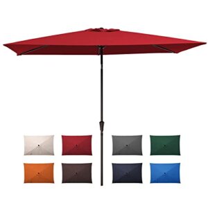 SMLIXE 6.5X10FT Rectangular Patio Umbrellas Outdoor Large Market Umbrella With Push Button Tilt and Crank Lift System 8 Sturdy Ribs UV Protection Waterproof Sunproof Red