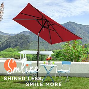 SMLIXE 6.5X10FT Rectangular Patio Umbrellas Outdoor Large Market Umbrella With Push Button Tilt and Crank Lift System 8 Sturdy Ribs UV Protection Waterproof Sunproof Red