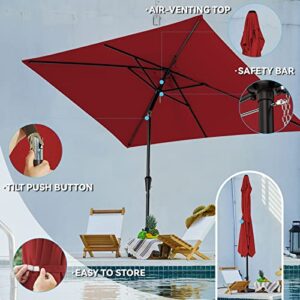 SMLIXE 6.5X10FT Rectangular Patio Umbrellas Outdoor Large Market Umbrella With Push Button Tilt and Crank Lift System 8 Sturdy Ribs UV Protection Waterproof Sunproof Red