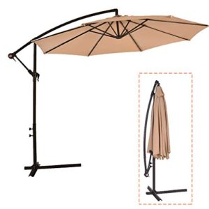 fdw patio umbrella offset 10′ hanging umbrella outdoor market umbrella d10 tan