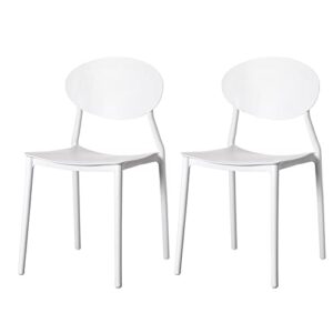 fabulaxe modern plastic outdoor dining chair with open oval back design, white set of 2