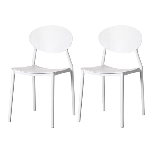 Fabulaxe Modern Plastic Outdoor Dining Chair with Open Oval Back Design, White Set of 2