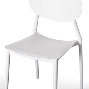 Fabulaxe Modern Plastic Outdoor Dining Chair with Open Oval Back Design, White Set of 2