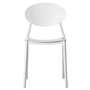 Fabulaxe Modern Plastic Outdoor Dining Chair with Open Oval Back Design, White Set of 2