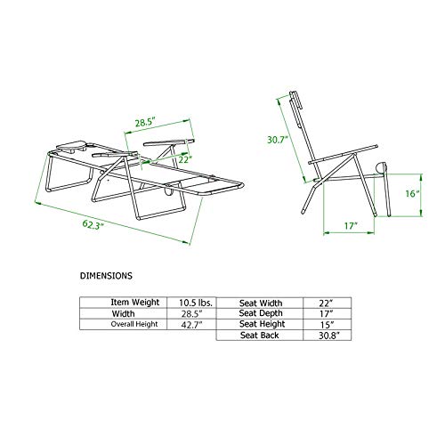 Deluxe 5 pos Lay Flat High Aluminum Beach Chair Lounge Chaise with Foot Rest, Large Storage, Waterproof Cell Pouch